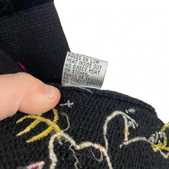 VINTAGE 90s Jack B Quick Ugly Bedazzled Christmas Cardigan Sweater Black Size M - Picture 11 of 14